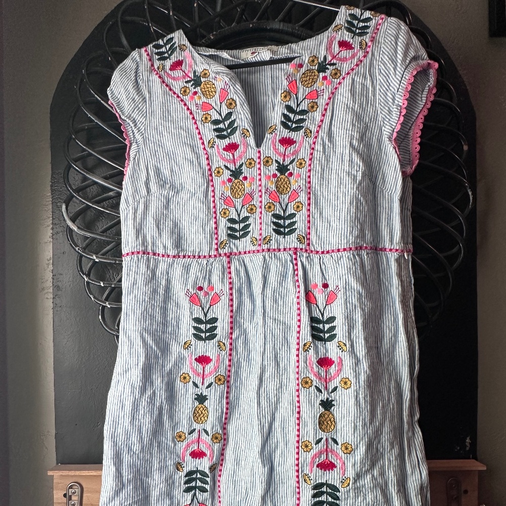 Boden Bea Linen Embroidered Dress Size 8R